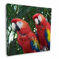 Macaw Parrots in Palm Tree Square Canvas 12"x12" Wall Art Picture Print