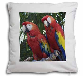 Macaw Parrots in Palm Tree Soft White Velvet Feel Scatter Cushion