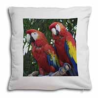 Macaw Parrots in Palm Tree Soft White Velvet Feel Scatter Cushion