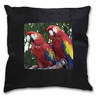 Macaw Parrots in Palm Tree Black Satin Feel Scatter Cushion