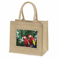 Macaw Parrots in Palm Tree Natural/Beige Jute Large Shopping Bag