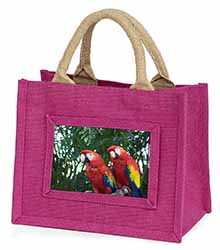 Macaw Parrots in Palm Tree Little Girls Small Pink Jute Shopping Bag