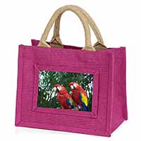 Macaw Parrots in Palm Tree Little Girls Small Pink Jute Shopping Bag