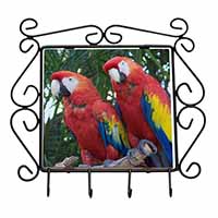 Macaw Parrots in Palm Tree Wrought Iron Key Holder Hooks