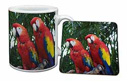 Macaw Parrots in Palm Tree Mug and Coaster Set