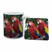 Macaw Parrots in Palm Tree Mug and Coaster Set