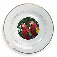 Macaw Parrots in Palm Tree Gold Rim Plate Printed Full Colour in Gift Box