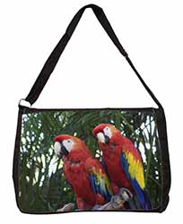Macaw Parrots in Palm Tree Large Black Laptop Shoulder Bag School/College