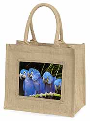 Hyacinth Macaw Parrots Natural/Beige Jute Large Shopping Bag