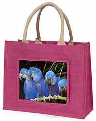 Hyacinth Macaw Parrots Large Pink Jute Shopping Bag
