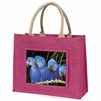Hyacinth Macaw Parrots Large Pink Jute Shopping Bag