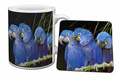 Hyacinth Macaw Parrots Mug and Coaster Set
