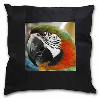 Face of a Macaw Parrot Black Satin Feel Scatter Cushion