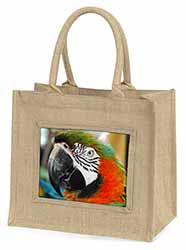 Face of a Macaw Parrot Natural/Beige Jute Large Shopping Bag