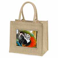 Face of a Macaw Parrot Natural/Beige Jute Large Shopping Bag
