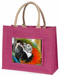 Face of a Macaw Parrot Large Pink Jute Shopping Bag