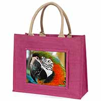 Face of a Macaw Parrot Large Pink Jute Shopping Bag