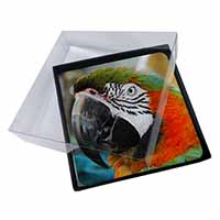 4x Face of a Macaw Parrot Picture Table Coasters Set in Gift Box