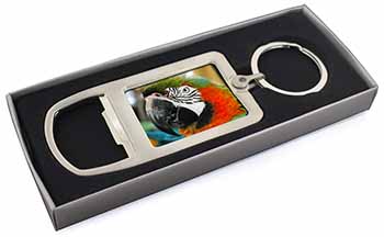Face of a Macaw Parrot Chrome Metal Bottle Opener Keyring in Box