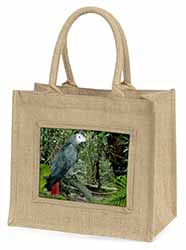 African Grey Parrot Natural/Beige Jute Large Shopping Bag