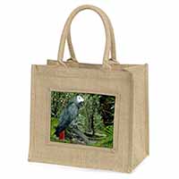 African Grey Parrot Natural/Beige Jute Large Shopping Bag
