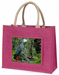 African Grey Parrot Large Pink Jute Shopping Bag