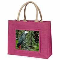 African Grey Parrot Large Pink Jute Shopping Bag