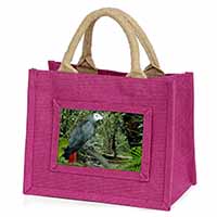 African Grey Parrot Little Girls Small Pink Jute Shopping Bag