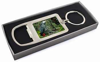 African Grey Parrot Chrome Metal Bottle Opener Keyring in Box