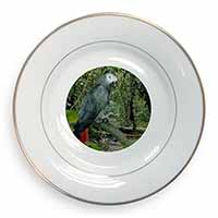 African Grey Parrot Gold Rim Plate Printed Full Colour in Gift Box