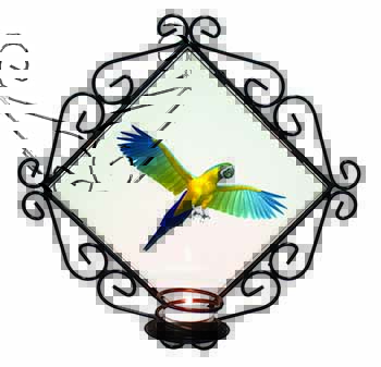 In-Flight Flying Parrot Wrought Iron Wall Art Candle Holder