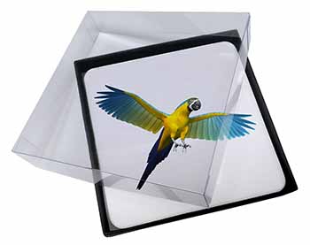 4x In-Flight Flying Parrot Picture Table Coasters Set in Gift Box