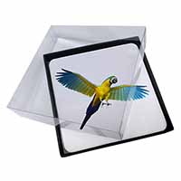 4x In-Flight Flying Parrot Picture Table Coasters Set in Gift Box