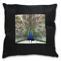 Rainbow Feathers Peacock Black Satin Feel Scatter Cushion