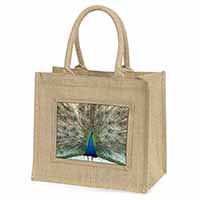 Rainbow Feathers Peacock Natural/Beige Jute Large Shopping Bag