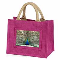 Rainbow Feathers Peacock Little Girls Small Pink Jute Shopping Bag