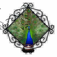 Rainbow Feathers Peacock Wrought Iron Wall Art Candle Holder