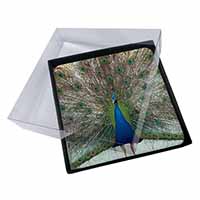4x Rainbow Feathers Peacock Picture Table Coasters Set in Gift Box
