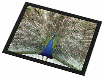 Rainbow Feathers Peacock Black Rim High Quality Glass Placemat