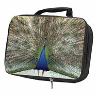 Rainbow Feathers Peacock Black Insulated School Lunch Box/Picnic Bag