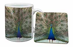 Rainbow Feathers Peacock Mug and Coaster Set