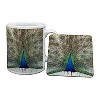 Rainbow Feathers Peacock Mug and Coaster Set