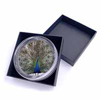 Rainbow Feathers Peacock Glass Paperweight in Gift Box