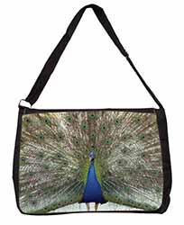 Rainbow Feathers Peacock Large Black Laptop Shoulder Bag School/College