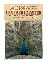 Rainbow Feathers Peacock Single Leather Photo Coaster