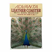 Rainbow Feathers Peacock Single Leather Photo Coaster