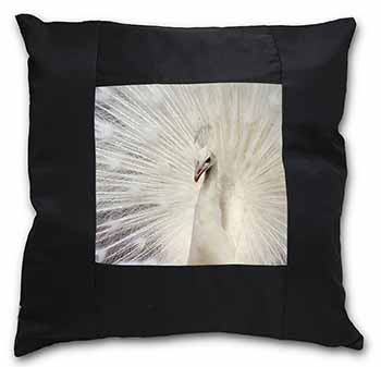 White Feathers Peacock Black Satin Feel Scatter Cushion