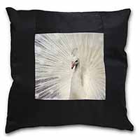 White Feathers Peacock Black Satin Feel Scatter Cushion