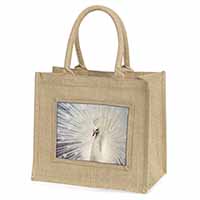 White Feathers Peacock Natural/Beige Jute Large Shopping Bag