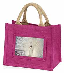 White Feathers Peacock Little Girls Small Pink Jute Shopping Bag